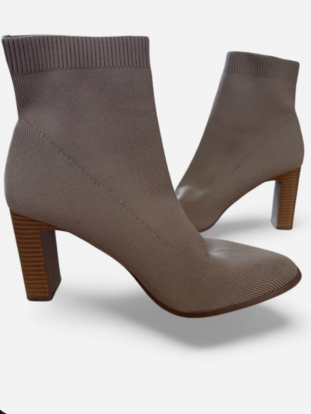 Altar’d State Taupe Knit Sock Boot with Stacked Heel - Women